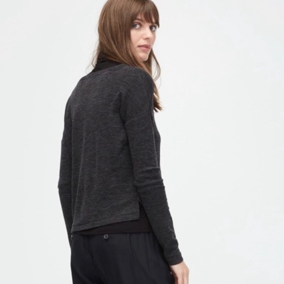 Ugg Merino Wool Lightweight Sweater Charcoal Grey Cropped Logo Women’s Large L - Picture 2 of 13